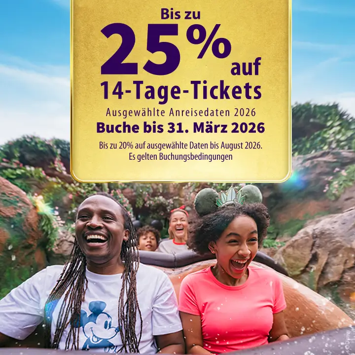 Banner (mobile Ansicht) Bis zu 25% auf 14-Tage-Magic-Tickets für ausgewählte Reisedaten 2026 - buche bis 31. März 2026