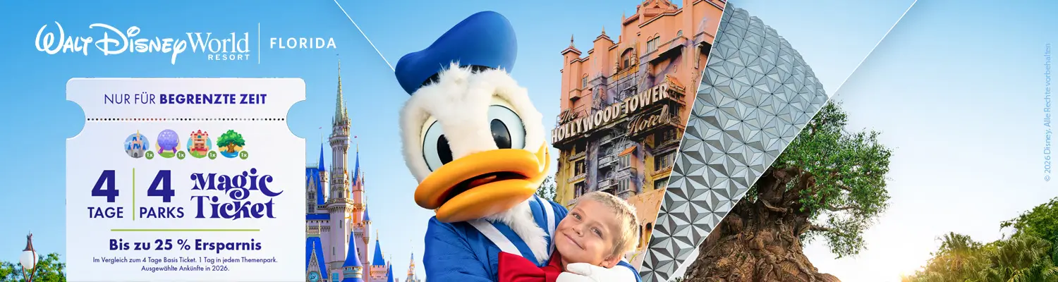 Banner Bis zu 25% Rabatt auf 4-Tage 4-Parks Magic Tickets